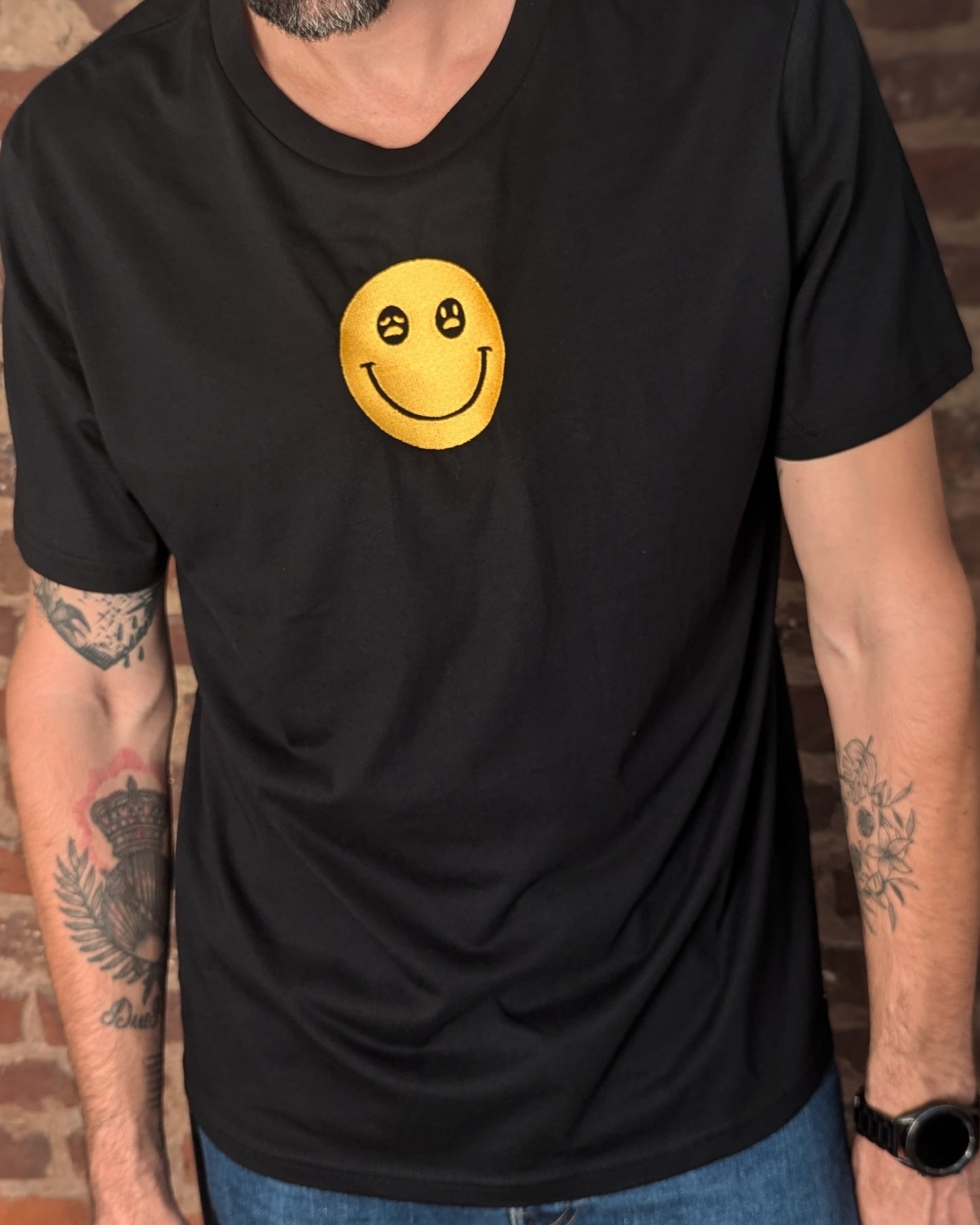 Smiley But Sad Broderie - Premium T-shirt (Black) STOCK SALE